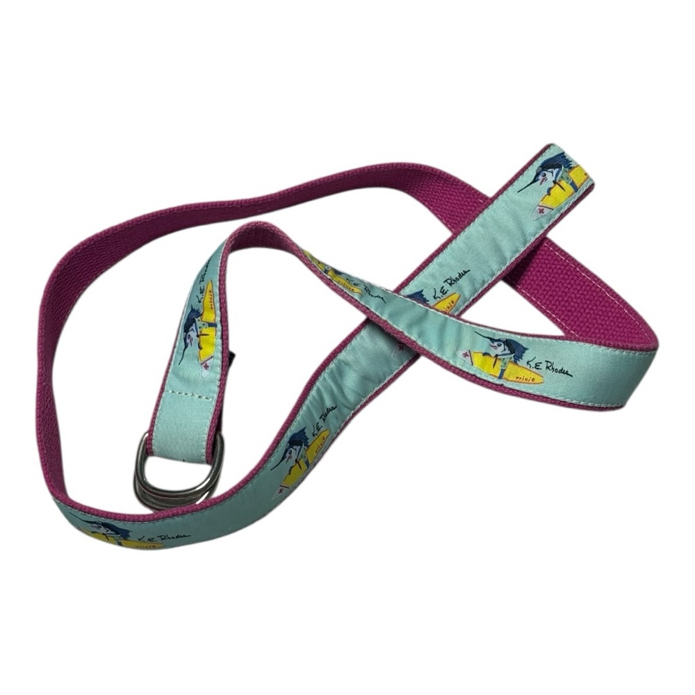 Eliza B By Leather Man K.E. Rhodes Marlin Tropical Pink Blue Belt Size Large